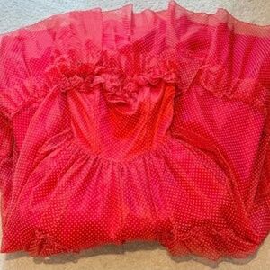 1970s Gunne Sax Red Polka Dot Ruffle Gown